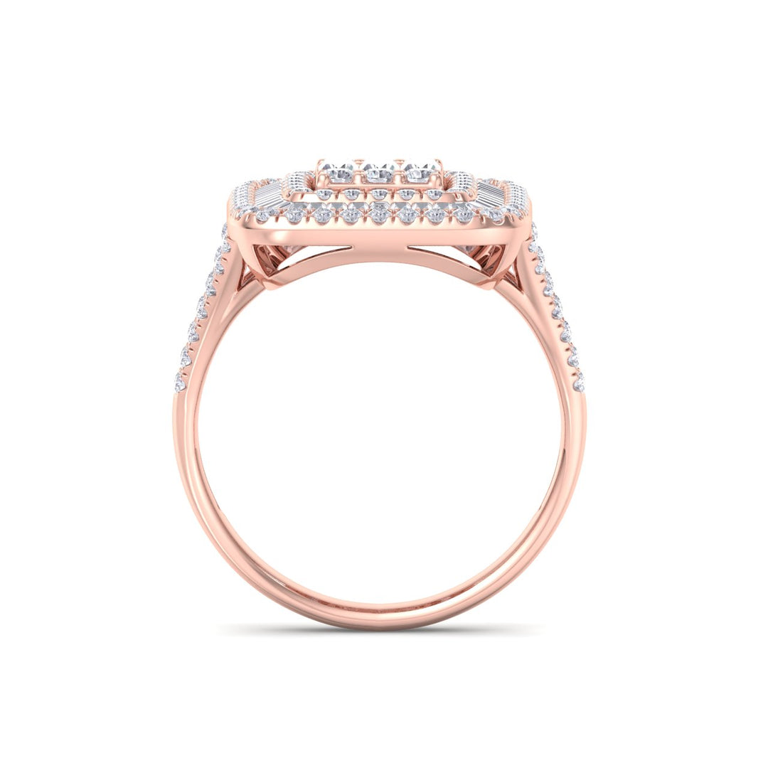 Square ring in rose gold with white diamonds of 1.00 ct in weight