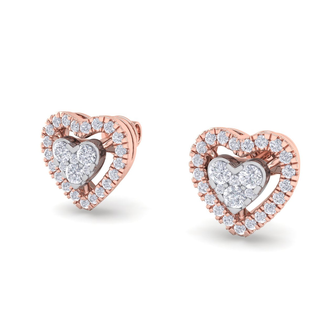 Heart stud earrings in yellow gold with white diamonds of 0.93 ct in weight - HER DIAMONDS®