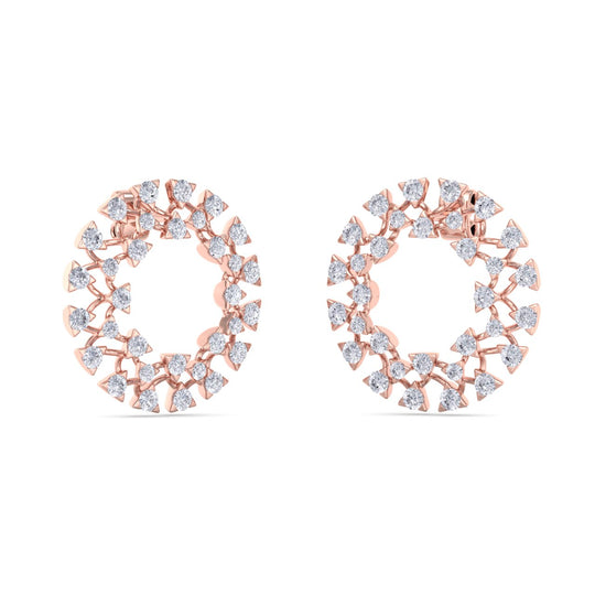 Circle stud earrings in rose gold with white diamonds of 2.77 ct in weight