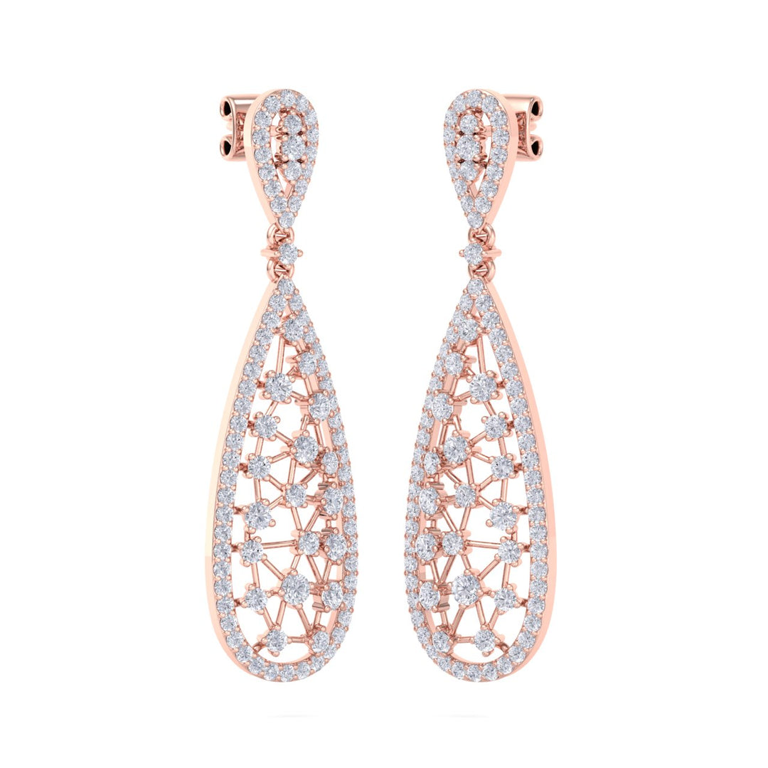 Chandelier earrings in rose gold with white diamonds of 3.04 ct in weight