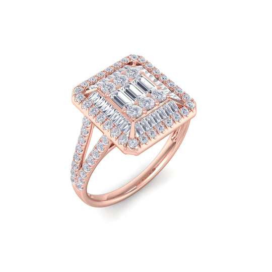 Square ring in rose gold with white diamonds of 0.65 ct in weight