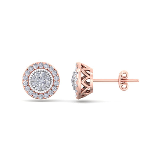 Round stud earrings in rose gold with white diamonds of 0.55 ct in weight