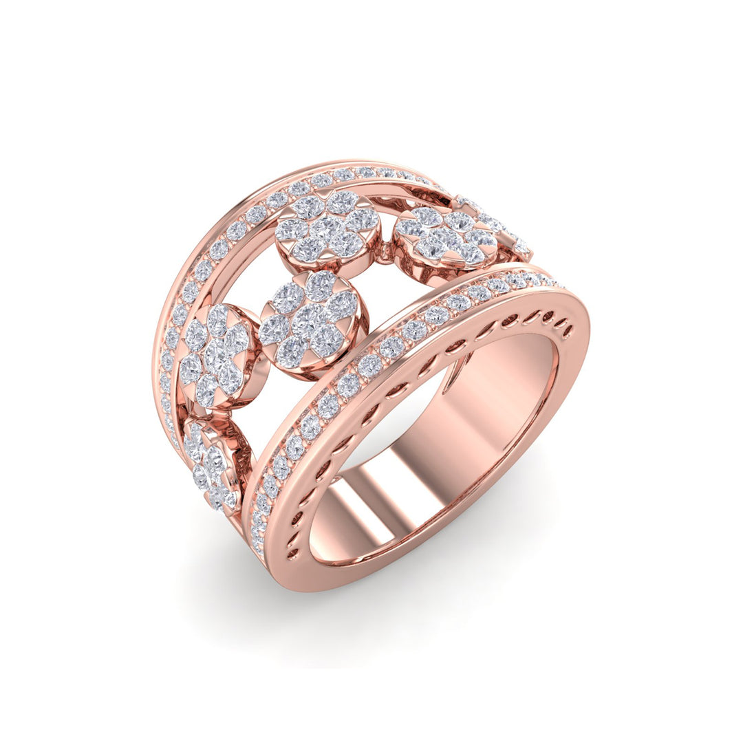 Double pave diamond ring in rose gold with white diamonds of 1.07 ct in weight