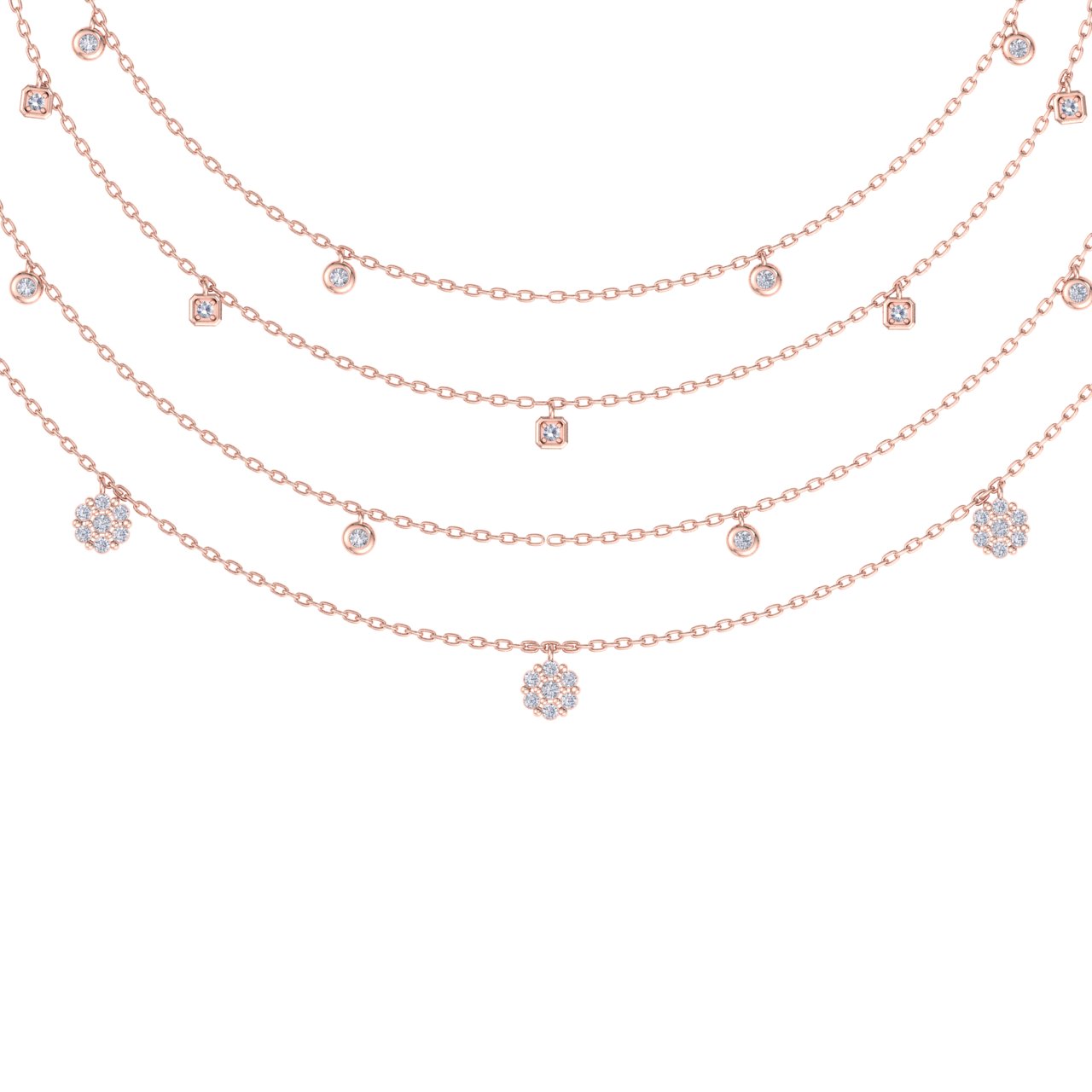 Multi-strand necklace in rose gold with white diamonds of 0.83 ct in weight - HER DIAMONDS®