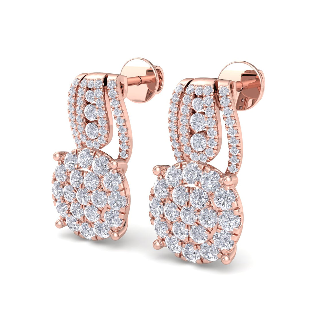 Drop earring in rose gold with white diamonds of 1.43 ct in weight - HER DIAMONDS®
