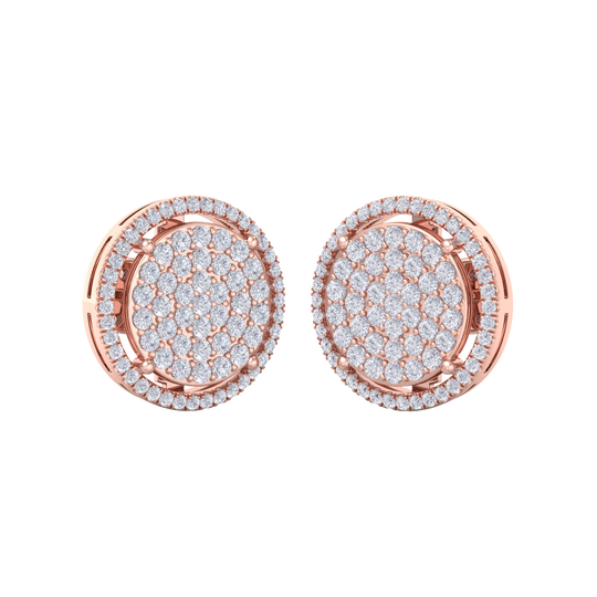 Halo stud earrings in rose gold with white diamonds of 1.11 ct in weight