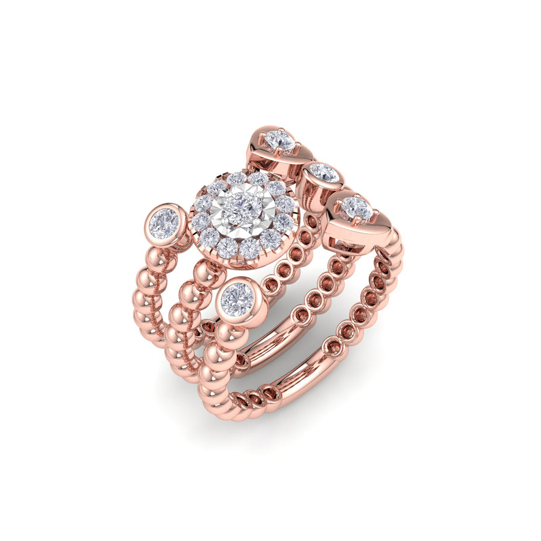 Triple band ring in rose gold with white diamonds of 0.55 ct in weight