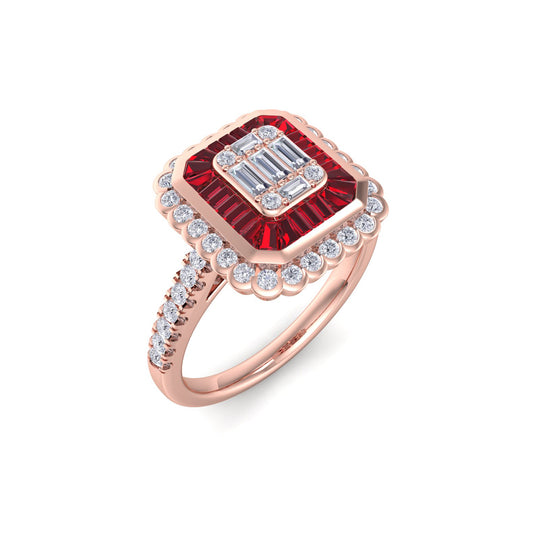 Medium square ring in rose gold with white diamonds of 0.79 ct in weight