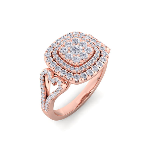 Square heart ring in rose gold with white diamonds of 0.65 ct in weight
