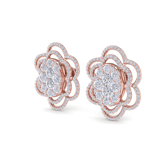 Flower-shaped earrings in yellow gold with white diamonds of 2.67 ct in weight - HER DIAMONDS®