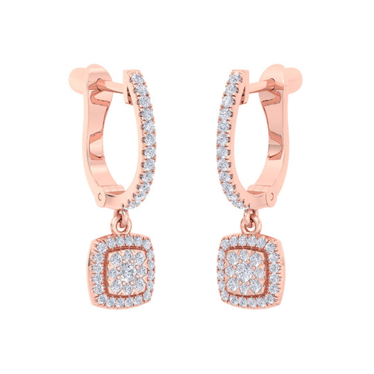 Square drop earrings in yellow gold with white diamonds of 0.54 ct in weight - HER DIAMONDS®