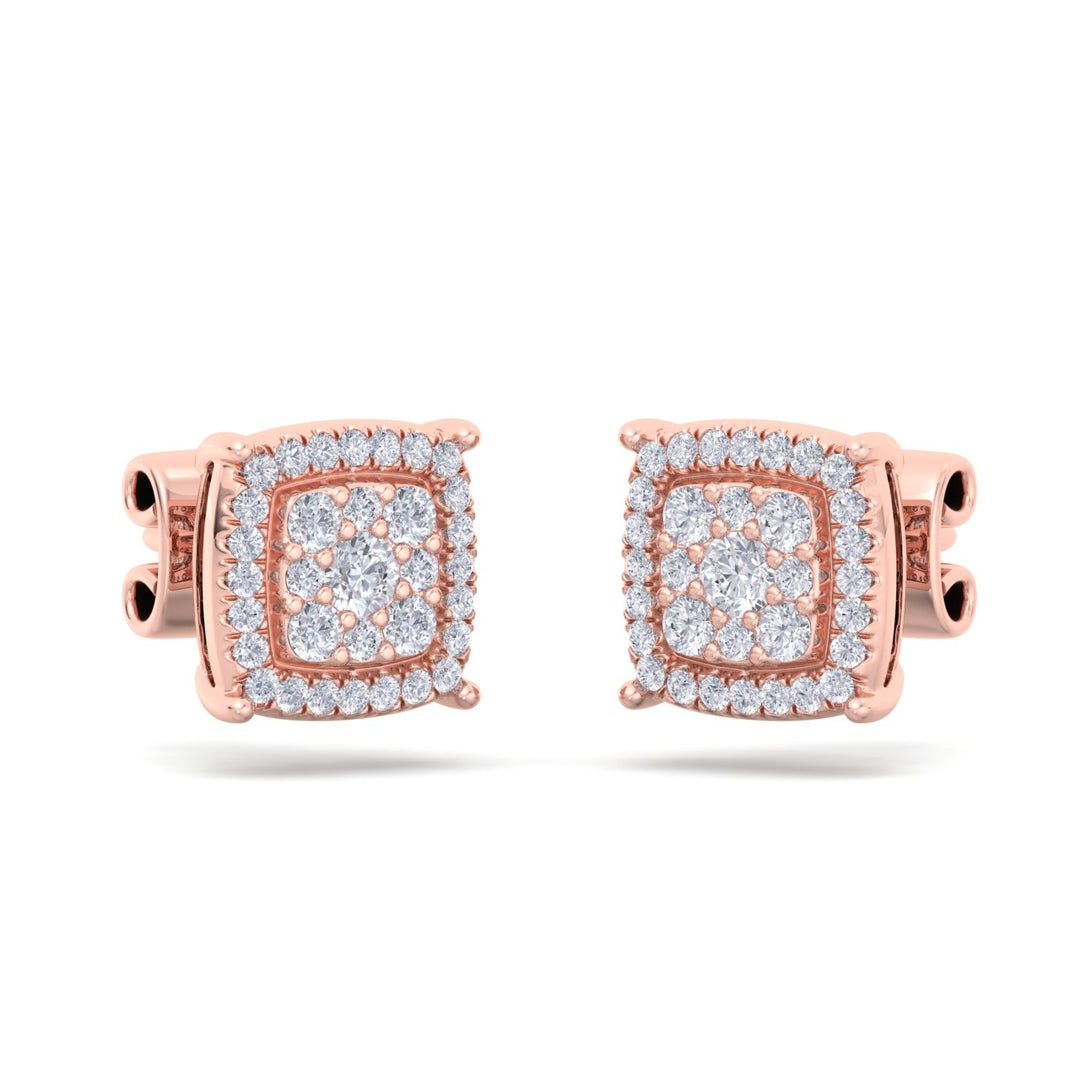 Square stud earrings in rose gold with white diamonds of 0.48 ct in weight - HER DIAMONDS®