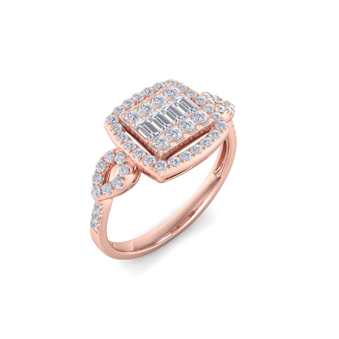 Square ring in yellow gold with white diamonds of 0.44 ct in weight - HER DIAMONDS®