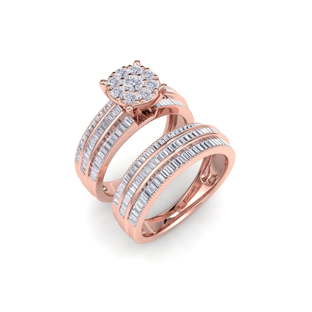 Bridal ring set in rose gold with white diamonds of 1.35 ct in weight