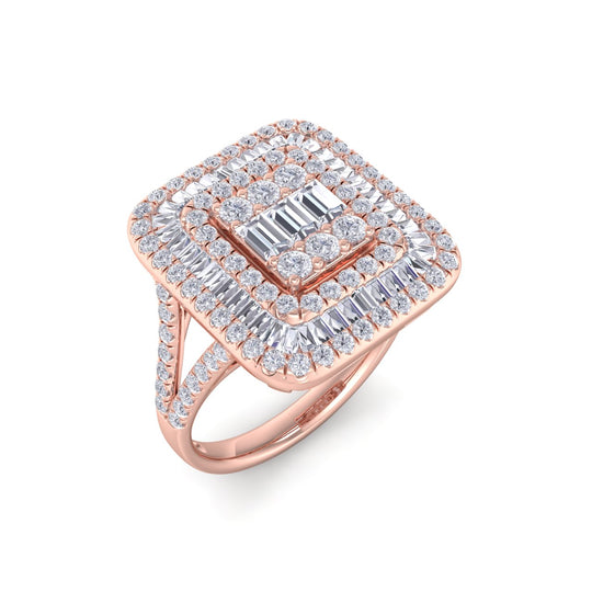 Square ring in white gold with white diamonds of 1.00 ct in weight