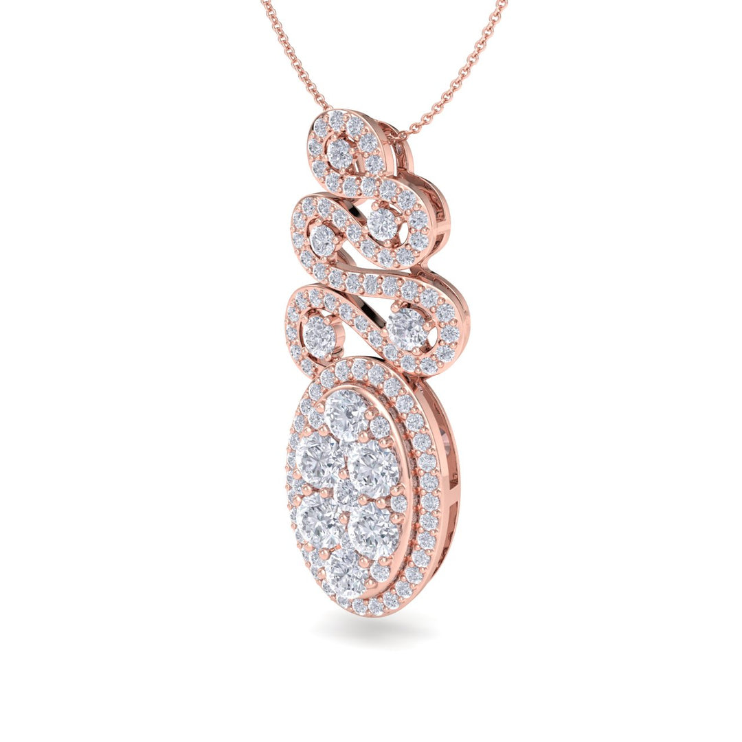 Long oval shaped pendant necklace in white gold with white diamonds of 1.34 ct in weight - HER DIAMONDS®