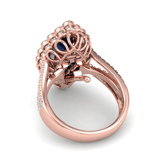 Marquise shaped ring and pendant in rose gold with sapphire and white diamonds of 1.78 ct in weight - HER DIAMONDS®