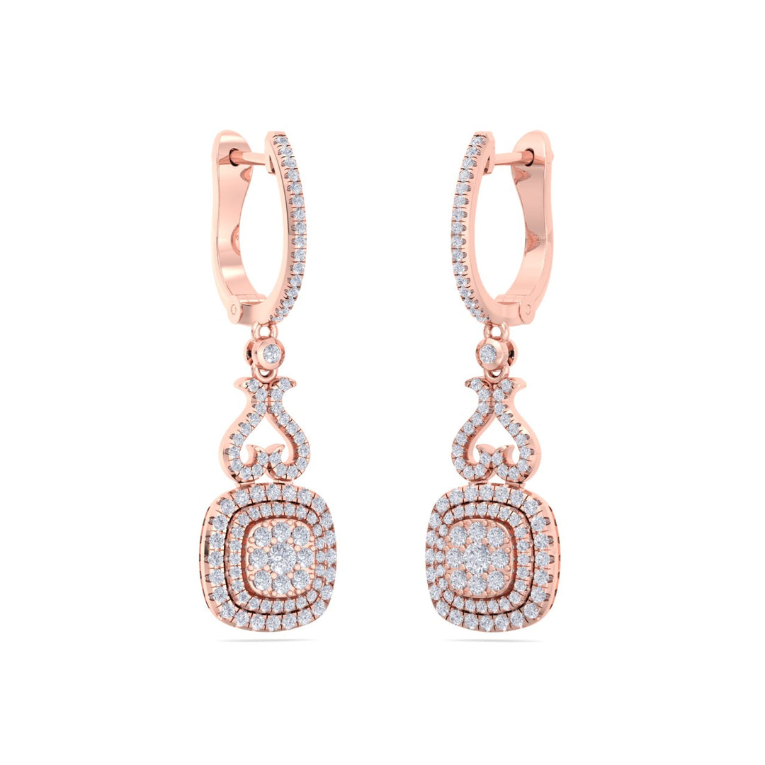 Square heart earrings in rose gold with white diamonds of 0.89 ct in weight - HER DIAMONDS®