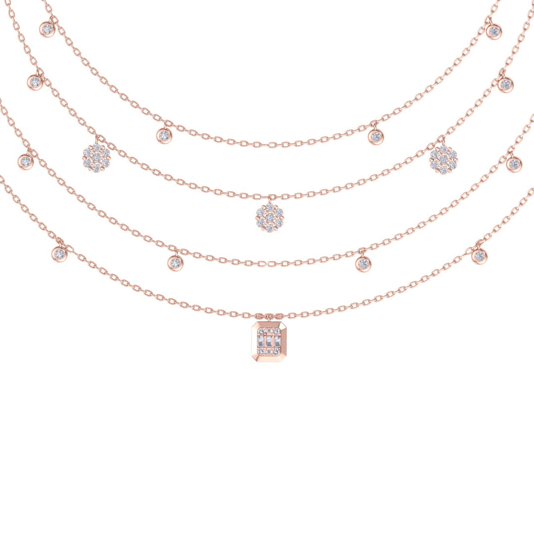 Multi-strand necklace in rose gold with white diamonds of 1.00 ct in weight - HER DIAMONDS®
