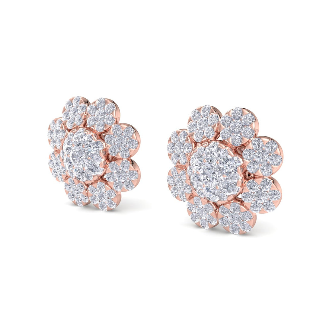 Flower-shaped earrings in white gold with white diamonds of 3.02 ct in weight - HER DIAMONDS®