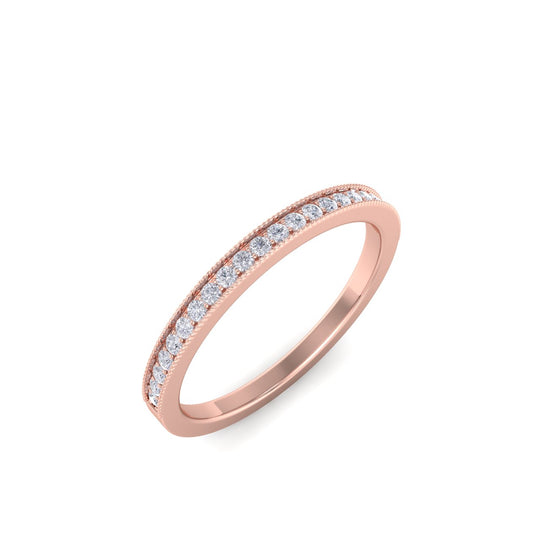Half eternity channel wedding band in rose gold with white diamonds of 0.15 ct in weight