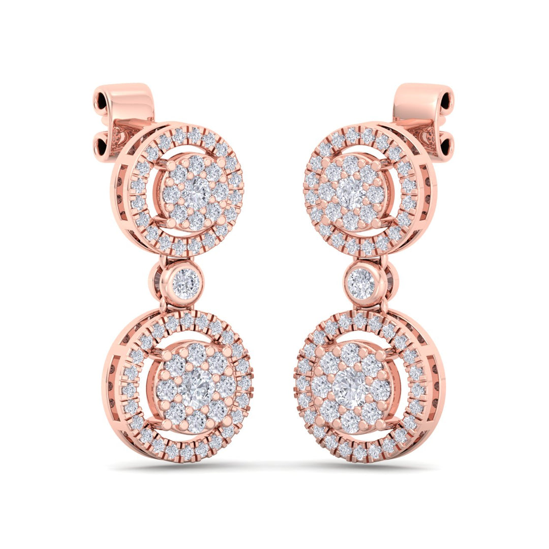 Elegant round drop earrings in rose gold with white diamonds of 1.24 ct in weight - HER DIAMONDS®