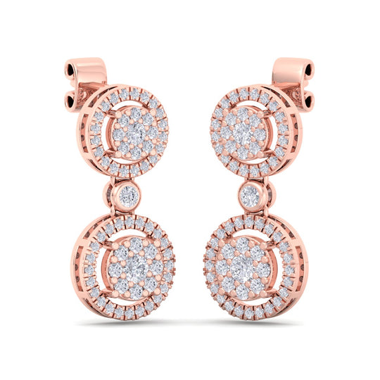 Elegant round drop earrings in yellow gold with white diamonds of 1.24 ct in weight - HER DIAMONDS®