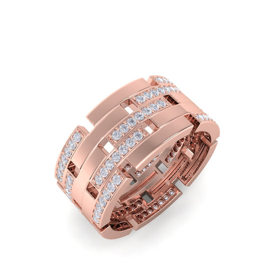 Wide ring in rose gold with white diamonds of 0.87 ct in weight