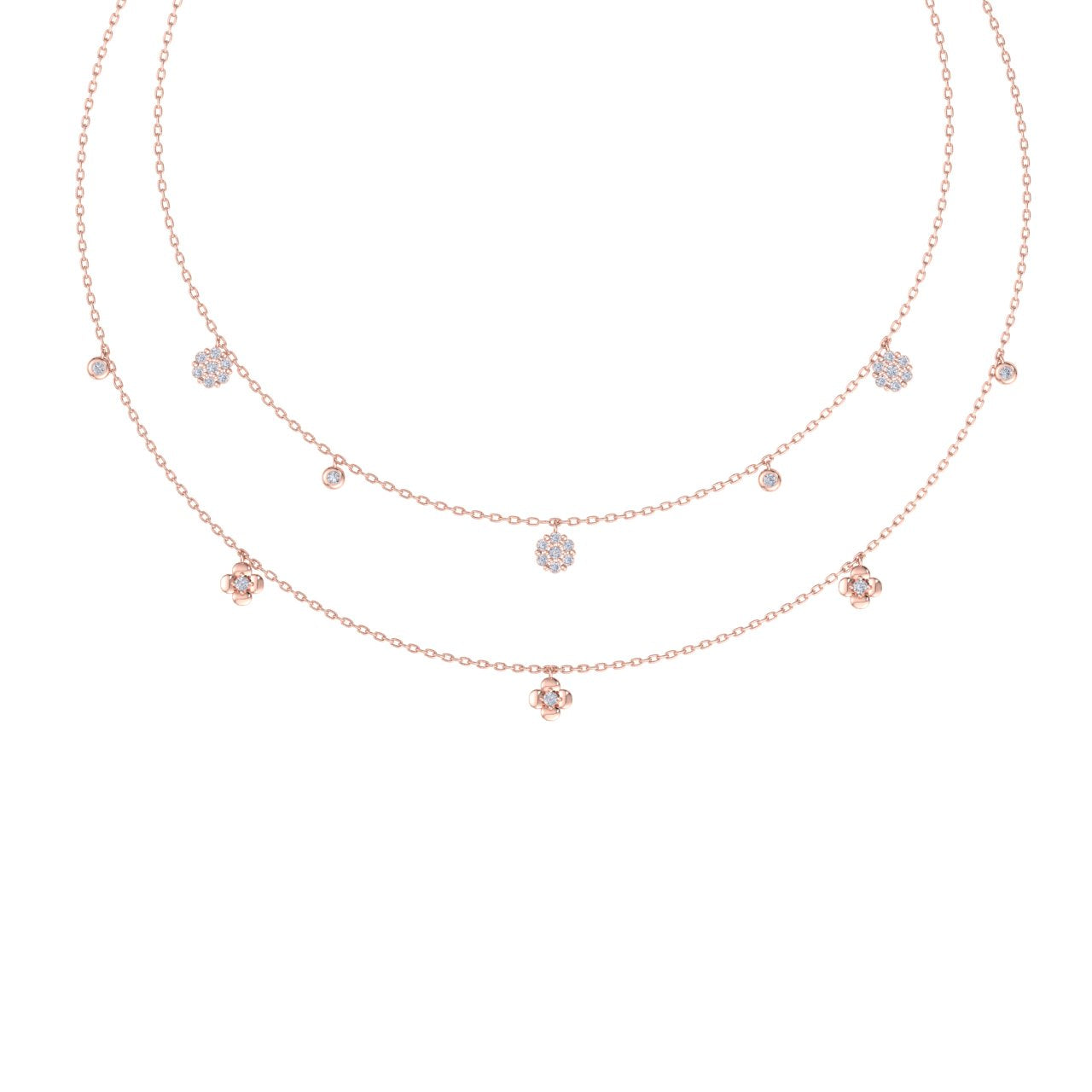 Multi-strand necklace in rose gold with white diamonds of 0.50 ct in weight - HER DIAMONDS®