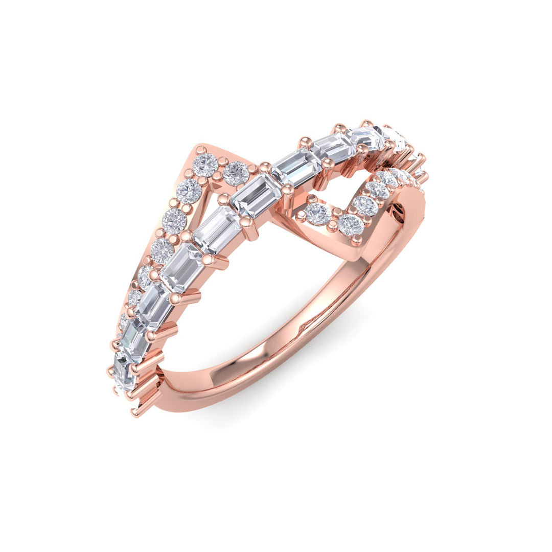 Lightning ring in rose gold with white diamonds of 0.86 ct in weight