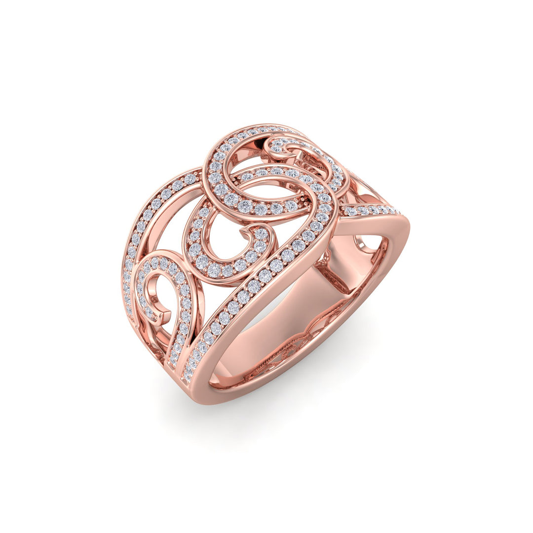 Wide ring in rose gold with white diamonds of 0.41 ct in weight