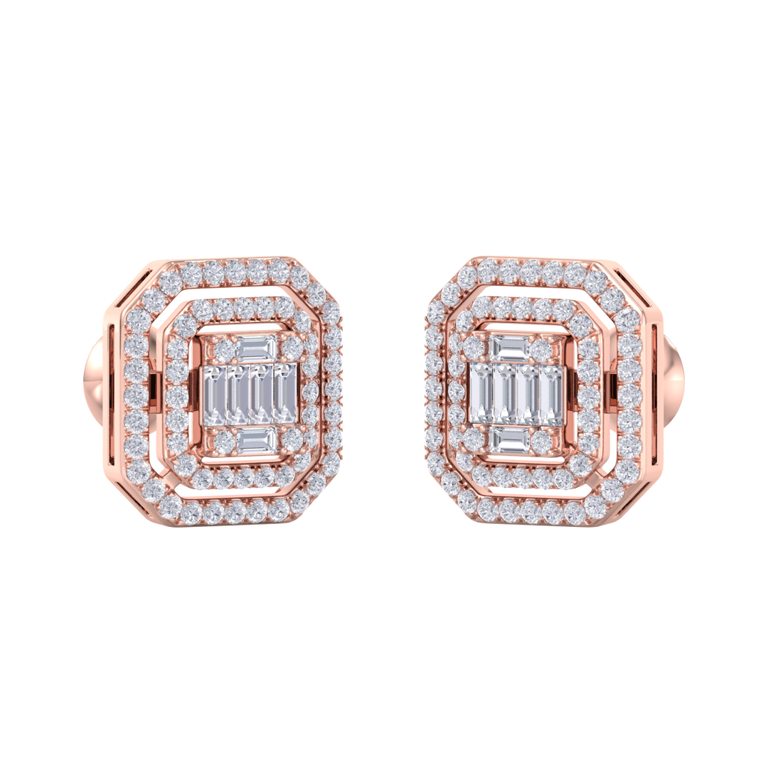 Square stud earrings in white gold with white diamonds of 0.87 ct in weight