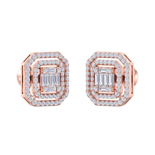Square stud earrings in white gold with white diamonds of 0.87 ct in weight