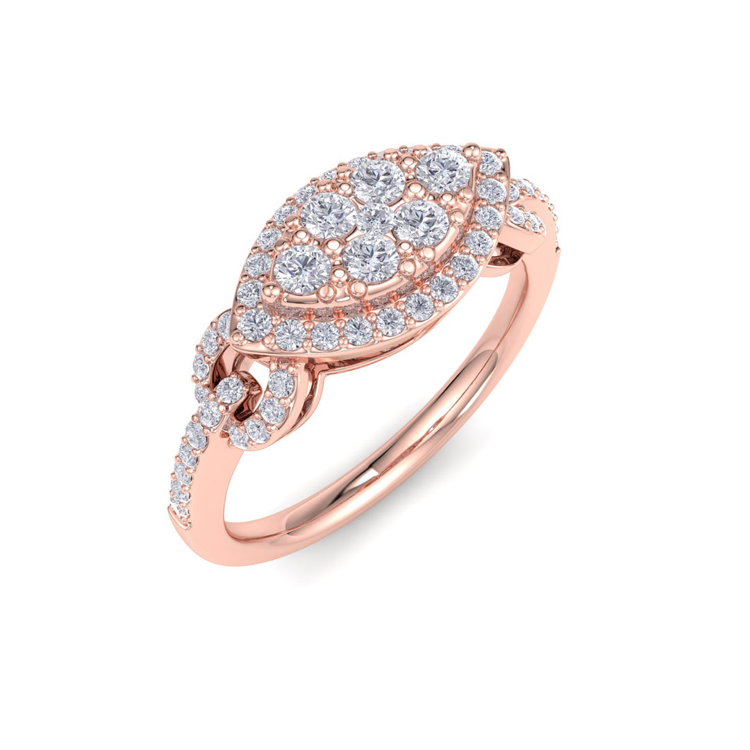 Marquise shaped ring in rose gold with white diamonds of 0.53 ct in weight