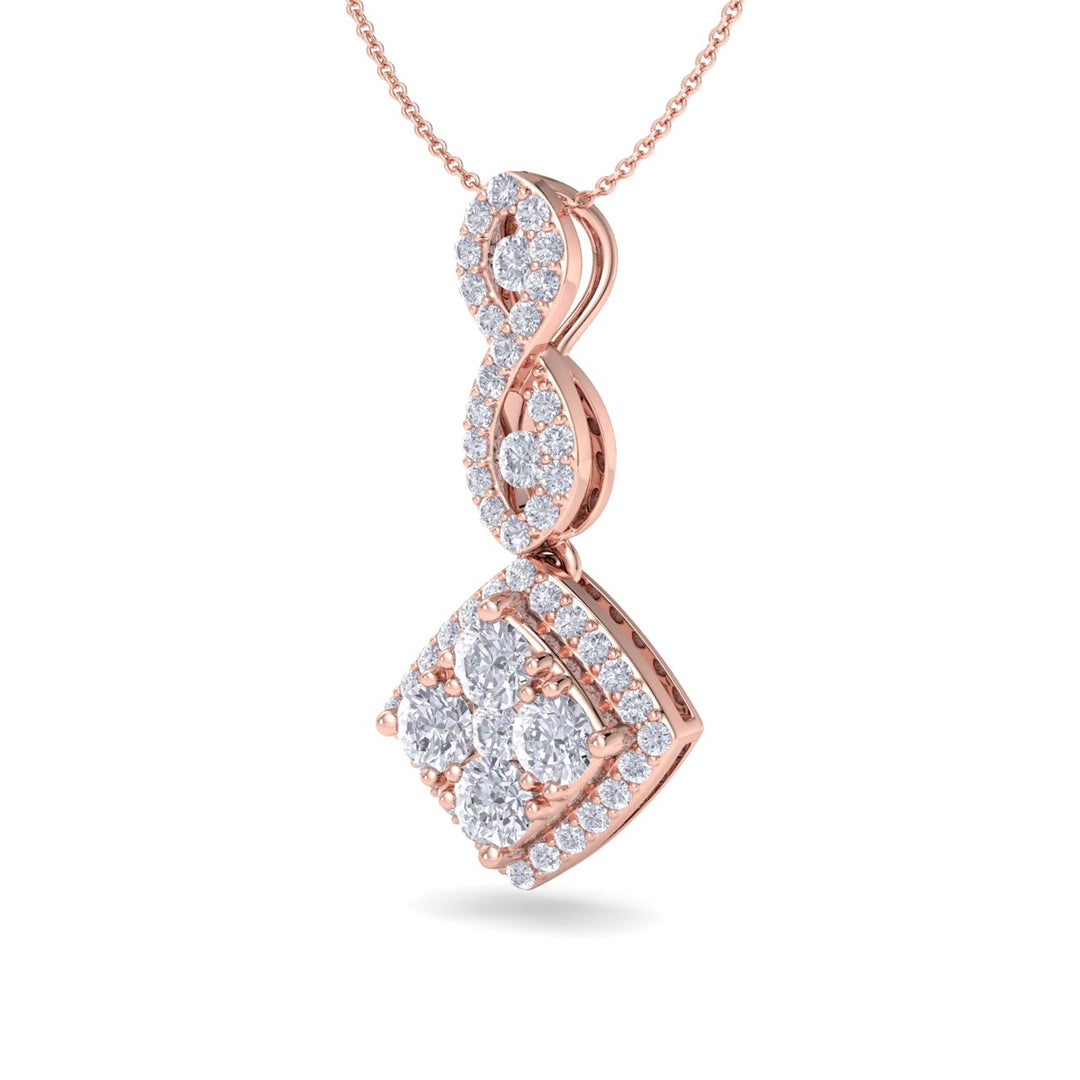 Long square shaped pendant necklace in rose gold with white diamonds of 0.66 ct in weight - HER DIAMONDS®