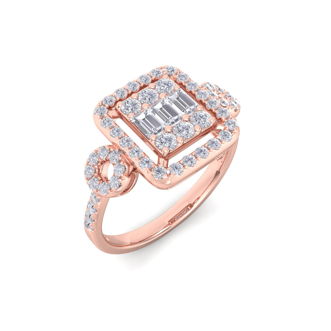 Square ring in rose gold with white diamonds of 0.49 ct in weight