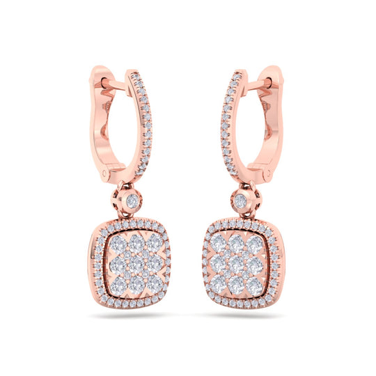 Square drop earrings in white gold with white diamonds of 1.11 ct in weight - HER DIAMONDS®