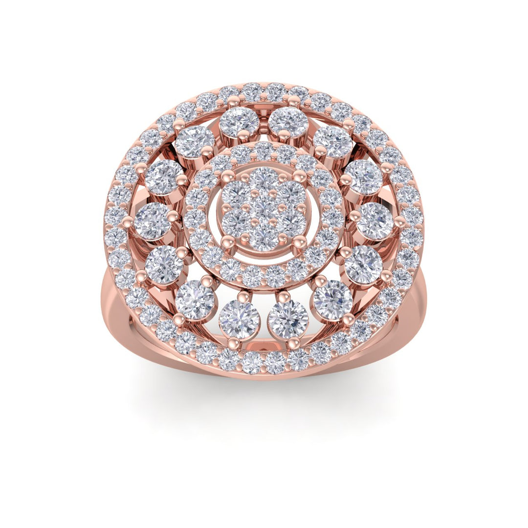 Round ring in rose gold with white diamonds of 1.80 ct in weight