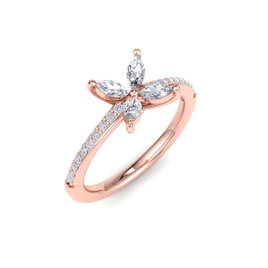Flower ring in yellow gold with white diamonds of 0.60 ct in weight