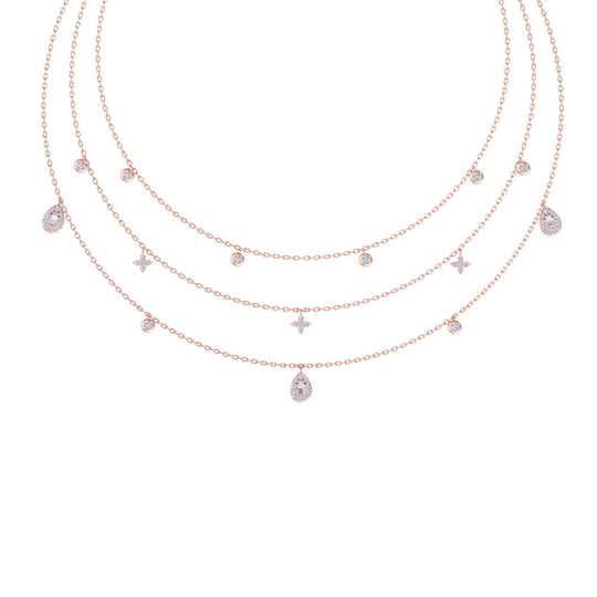 Multi-strand necklace in rose gold with white diamonds of 0.82 ct in weight - HER DIAMONDS®