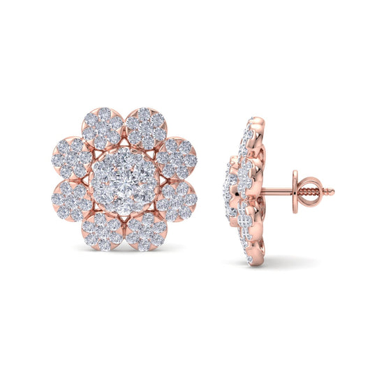 Flower-shaped earrings in yellow gold with white diamonds of 3.02 ct in weight - HER DIAMONDS®