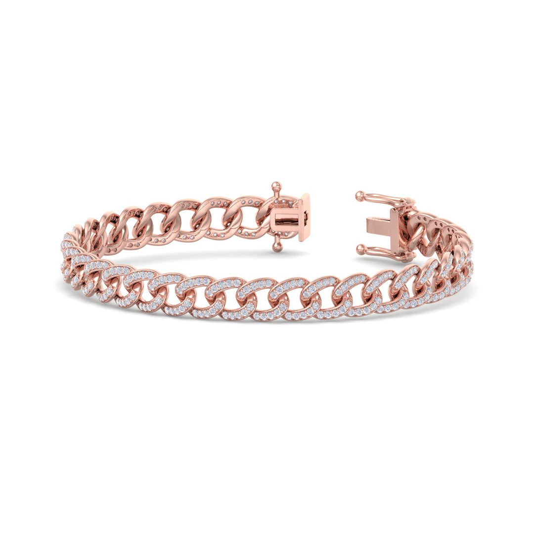Bracelet chain in rose gold with white diamonds of 1.44 ct in weight