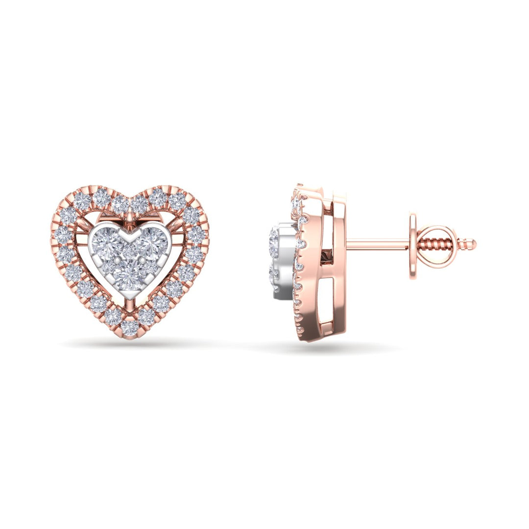 Heart stud earrings in yellow gold with white diamonds of 0.93 ct in weight - HER DIAMONDS®