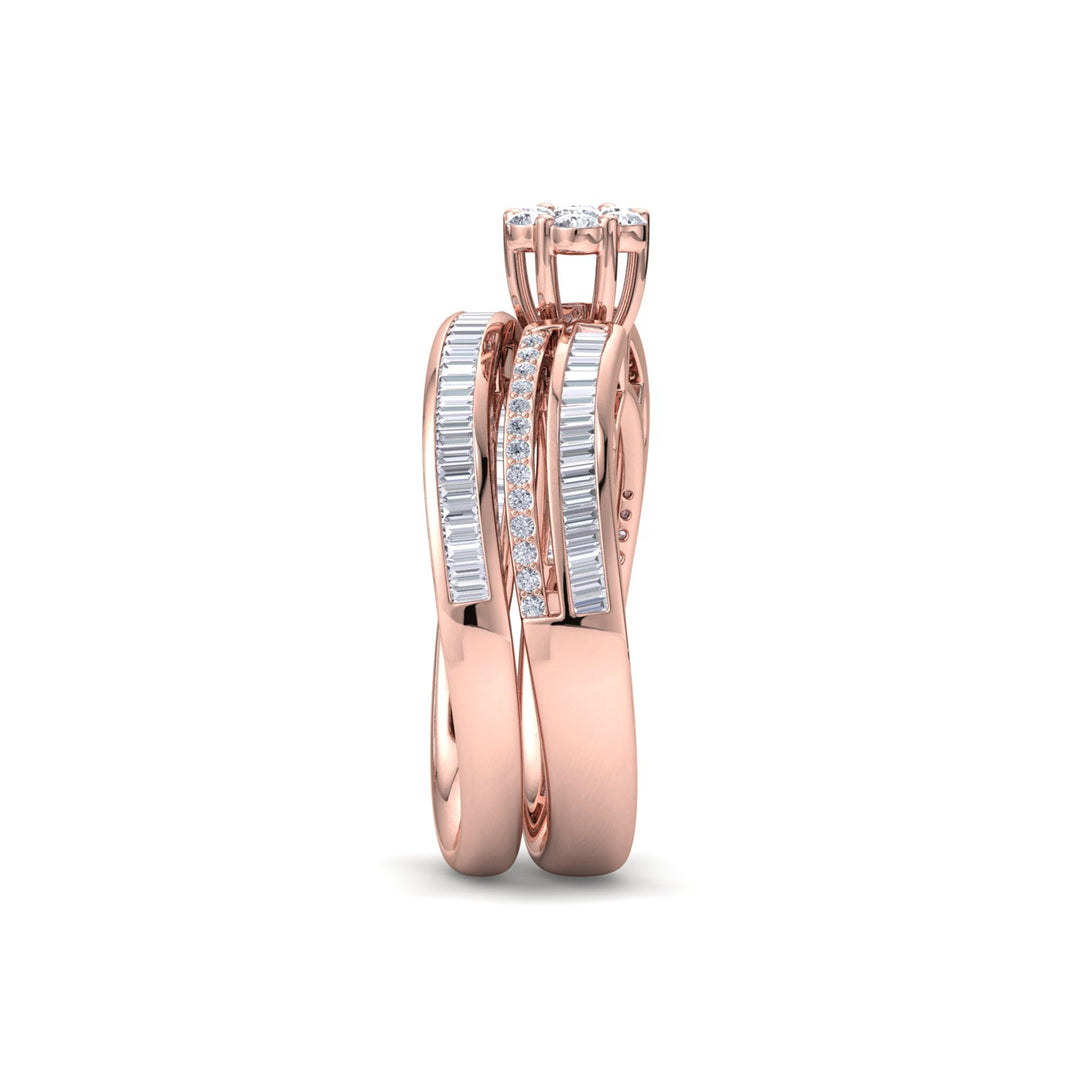 Curved bridal ring set in rose gold with white diamonds of 0.74 ct in weight