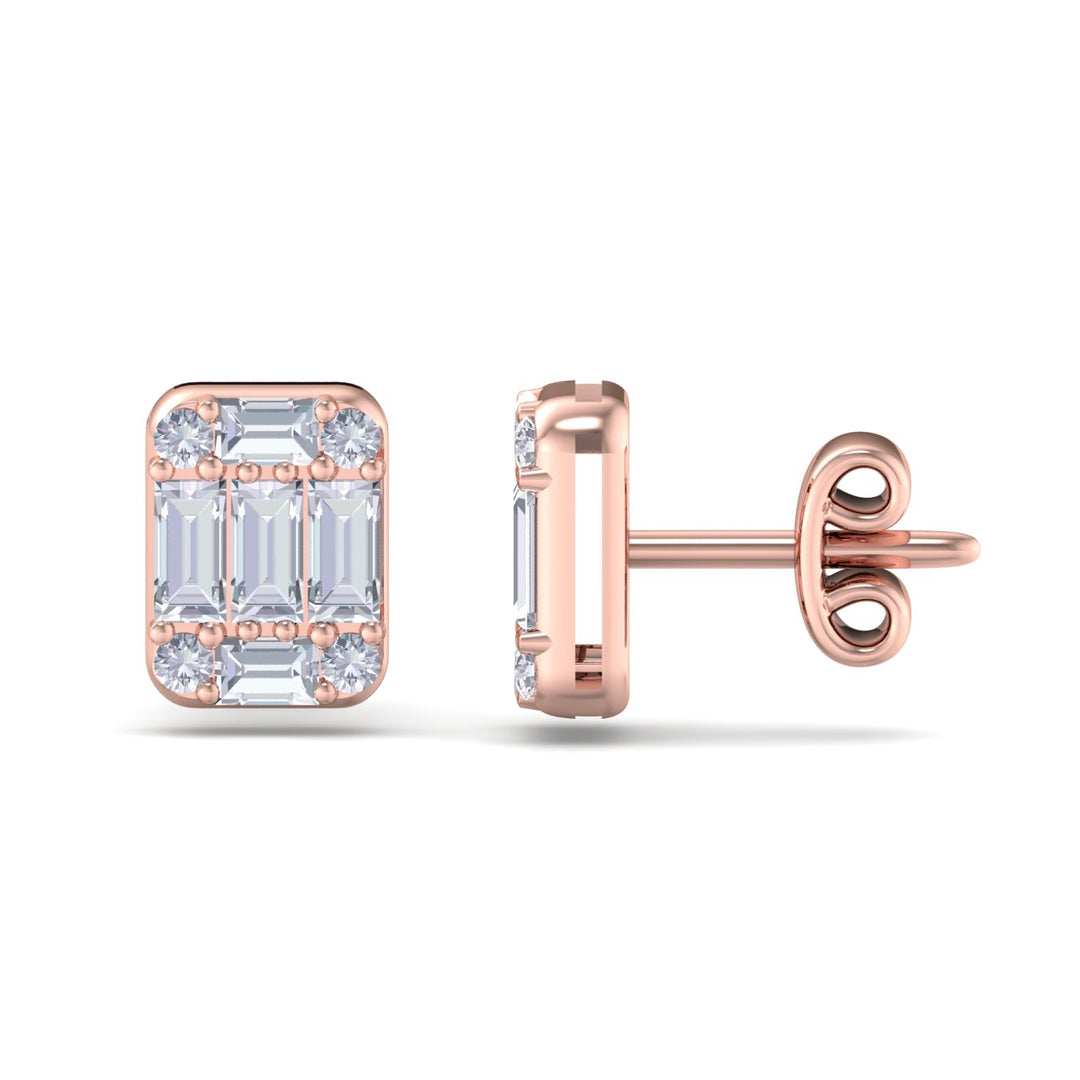 Baguette square earrings in yellow gold with white diamonds of 0.87 ct in weight