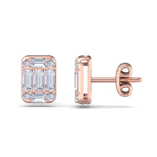 Baguette square earrings in yellow gold with white diamonds of 0.87 ct in weight