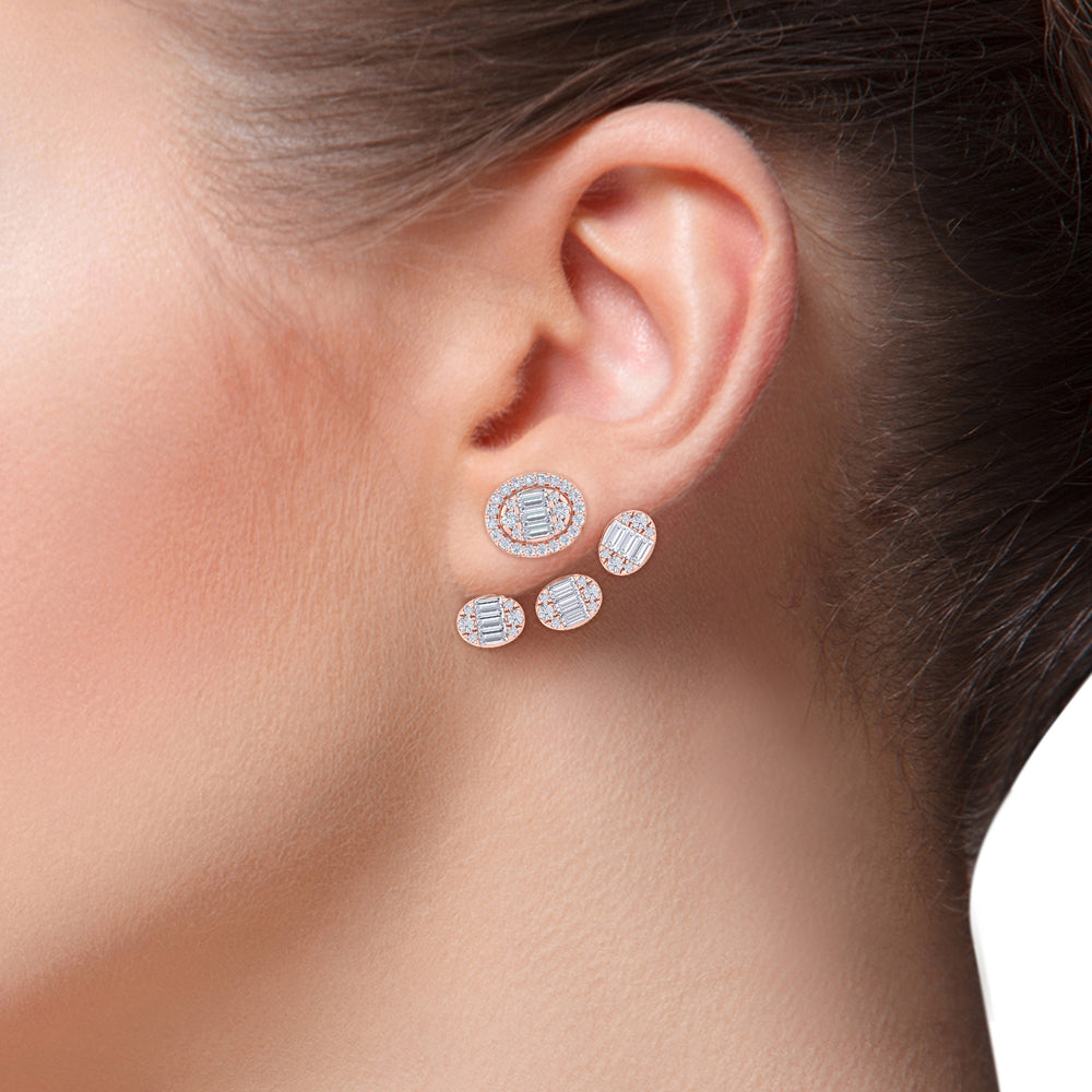 Duo earrings in rose gold with white diamonds of 1.70 ct in weight