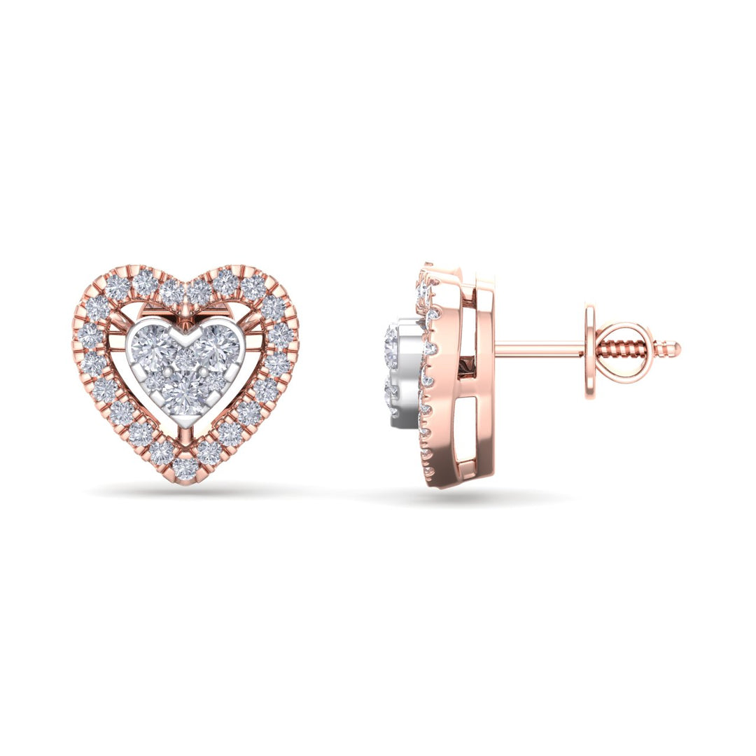 Heart stud earrings in white gold with white diamonds of 0.93 ct in weight - HER DIAMONDS®