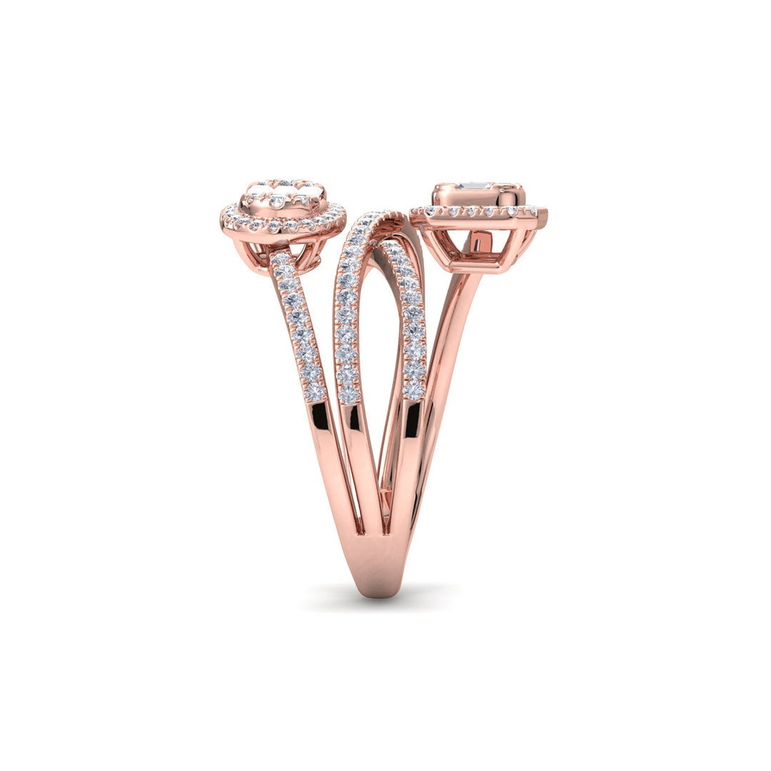Multi-band ring in rose gold with white diamonds of 1.02 ct in weight