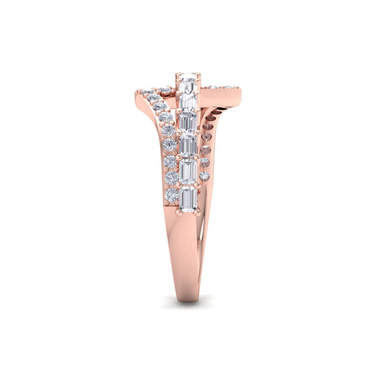 Lightning ring in rose gold with white diamonds of 0.86 ct in weight